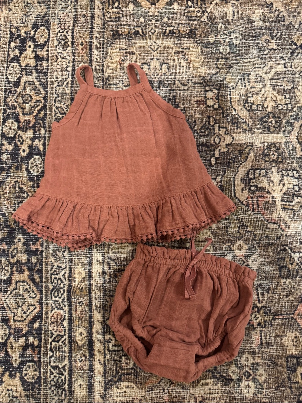 Jamie Kay Rust Mauve Baby Two-Piece Ruffle Tank & Bloomers Set 3-6months